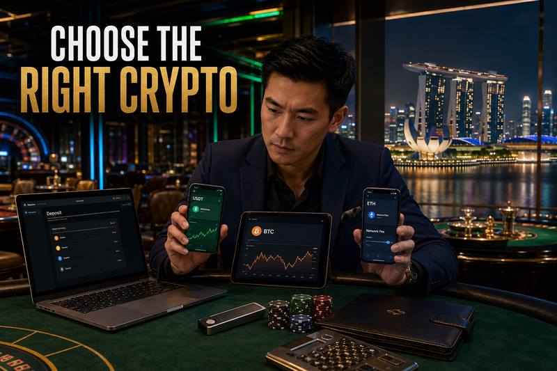 Best Online Crypto Casino Singapore Sites With USDT, BTC, and ETH Payments Singapore casino player choosing between USDT BTC and ETH payments